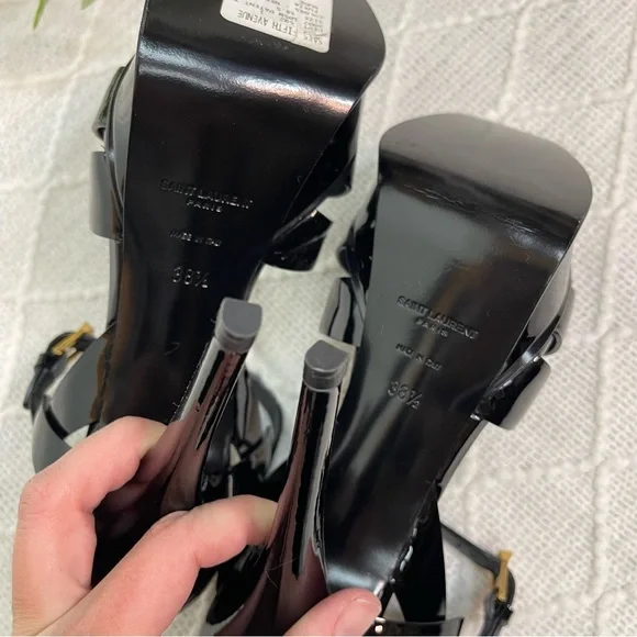 Saint Laurent Tribute Platform Sandals 105mm Black Patent Leather Size 38.5 8.5 - Picture 7 of 17